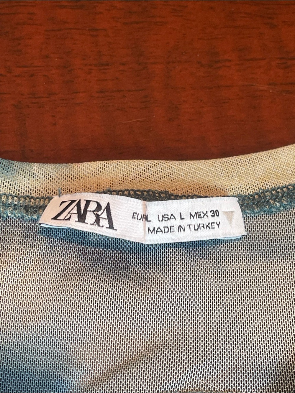 Zara Sheer Mesh Open Back Bodysuit Sz L Watercolor Abstract Tie Dye Long Sleeve - Picture 5 of 8